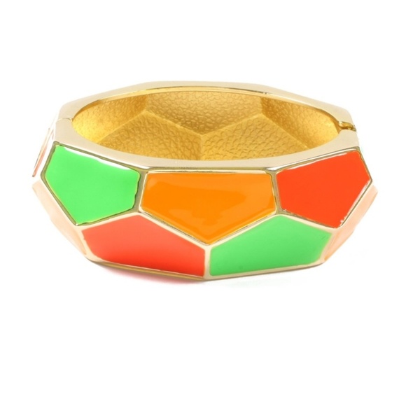 Amrita Singh Bohemian Neon Colored Enamel Cuff Gold Tone Bangle Bracelet NWT - Picture 6 of 11